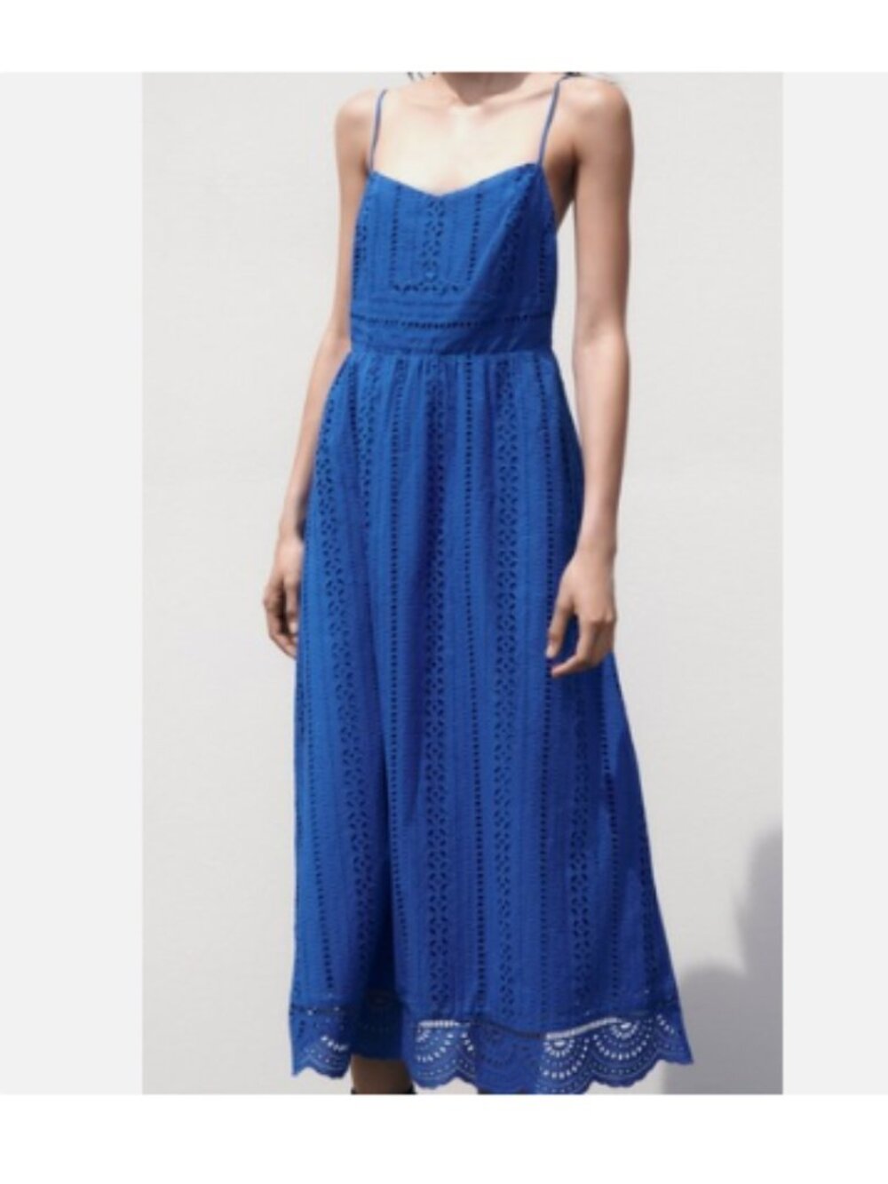 Zara Royal Blue Melody Strappy Embroidered Midi Dress size S NWT